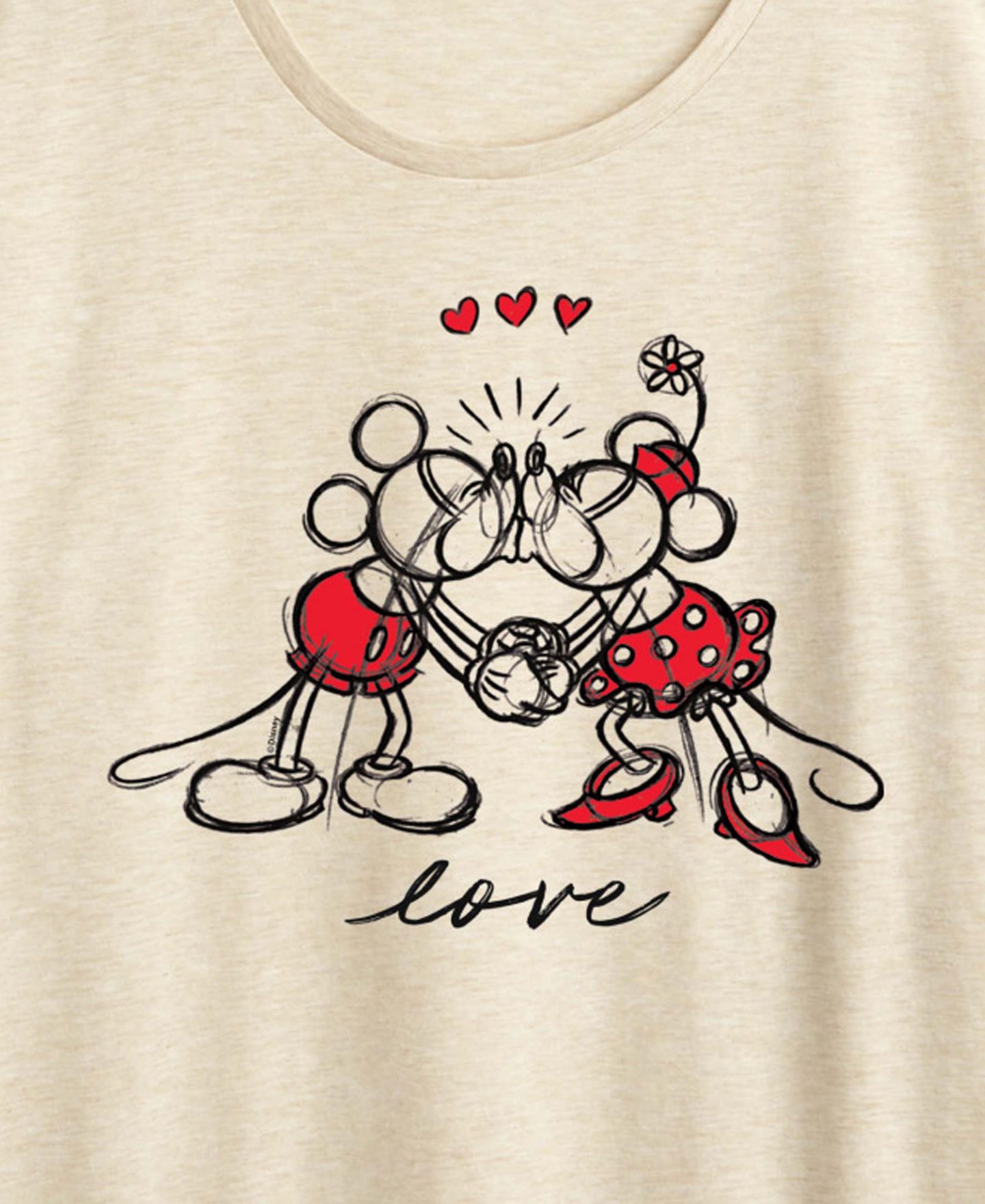 Женская футболка Hybrid Apparel Mickey Minnie Love Sketch Short-Sleeve Graphic, цвет: Берёзовый — фото 2