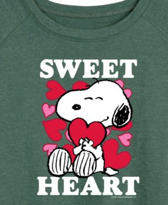 Women's Peanuts Snoopy Sweet Heart Valentine French Terry Pullover T-shirt