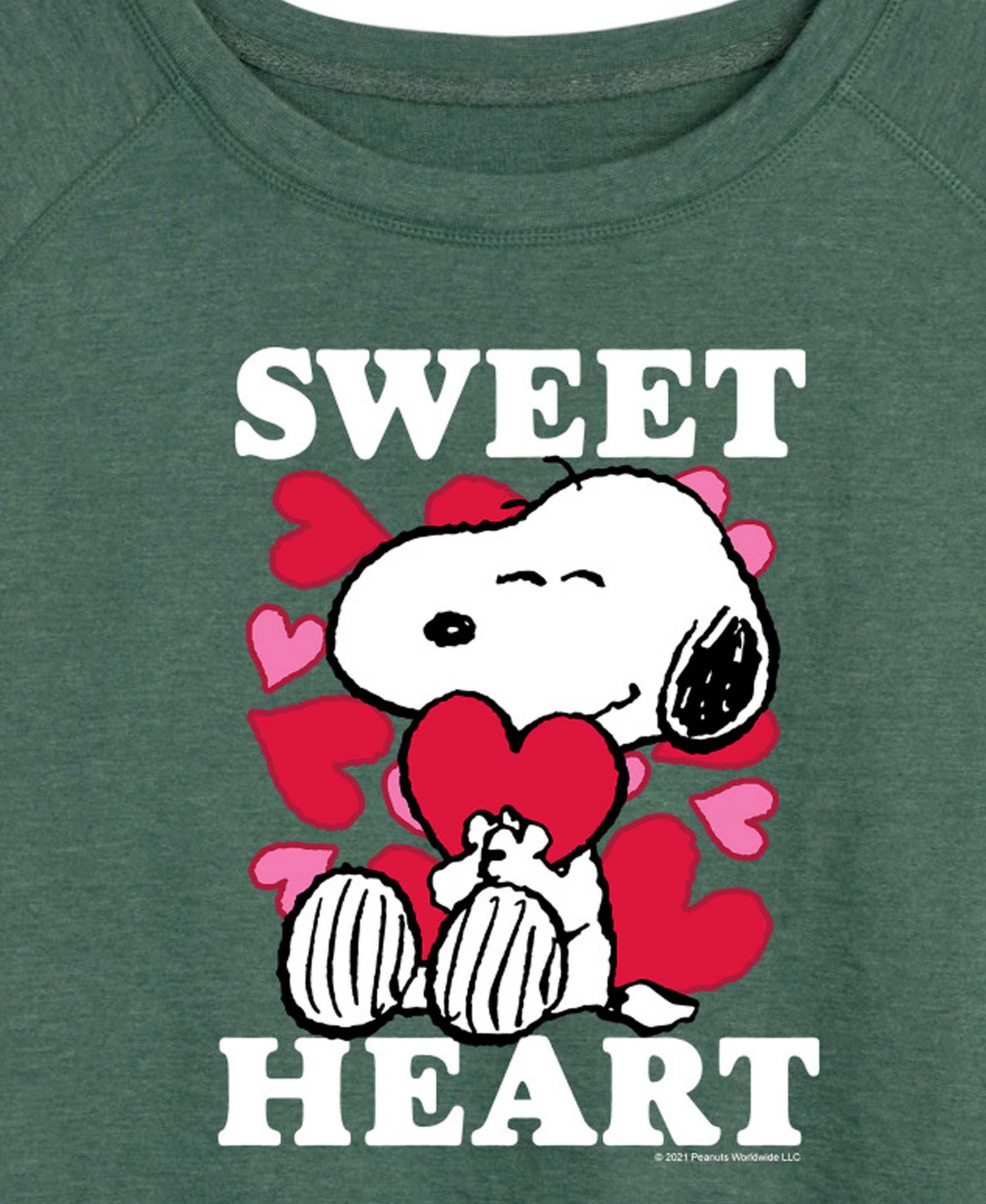 Women's Peanuts Snoopy Sweet Heart Valentine French Terry Pullover T-Shirt