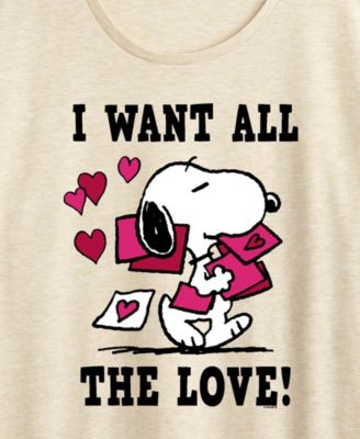Women's Peanuts Snoopy Valentine I Want All The Love Short Sleeve Graphic T-Shirt