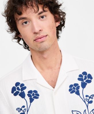 Men's Floral Embroidered Cotton Camp Shirt