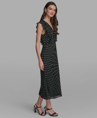 Women's V-Neck Crinkle Chiffon Midi Dress