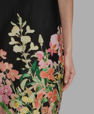 Women's Floral Border Crew Neck Dress