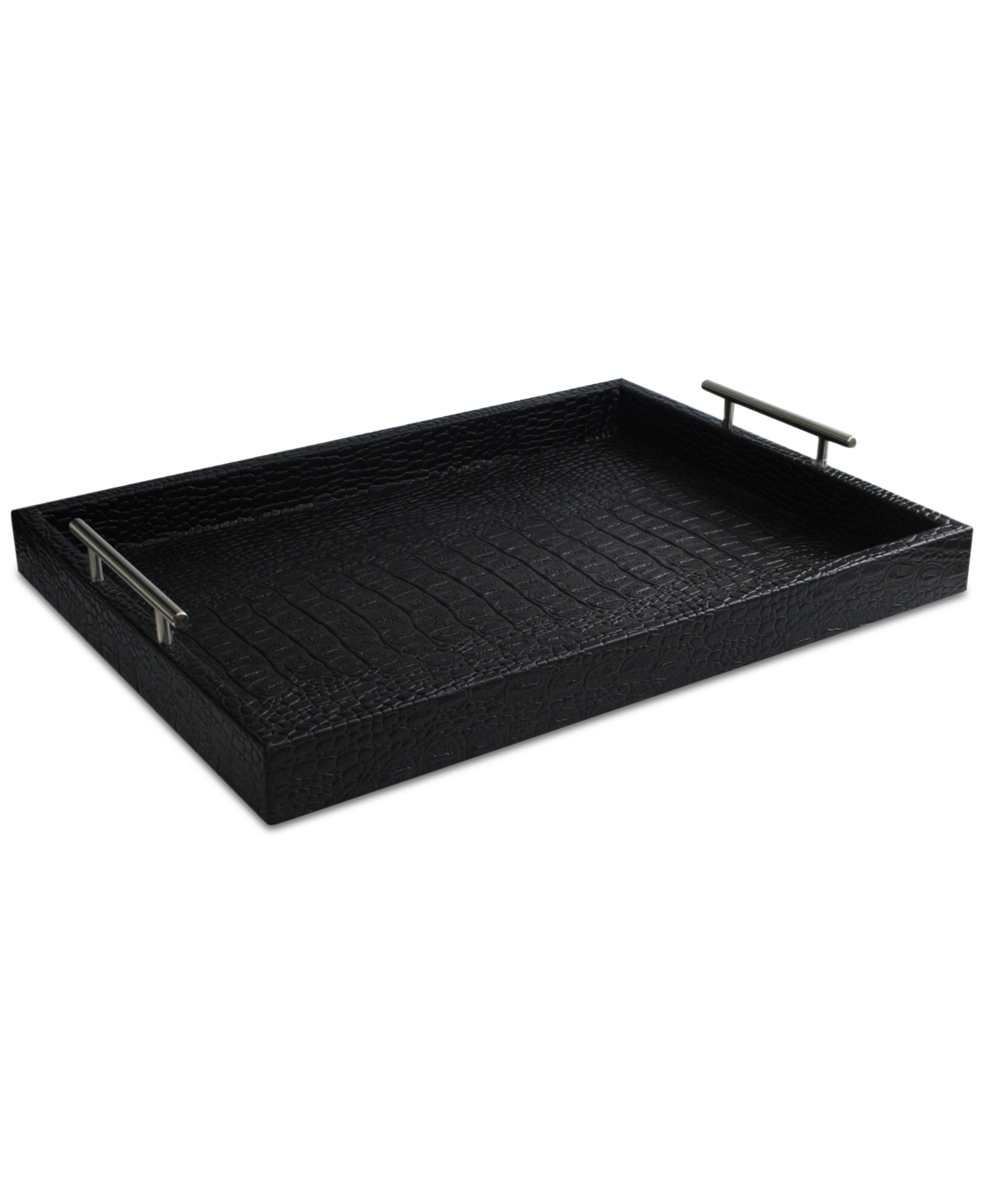 Jay Imports Alligator-embossed Tray With Metal Handles In Black
