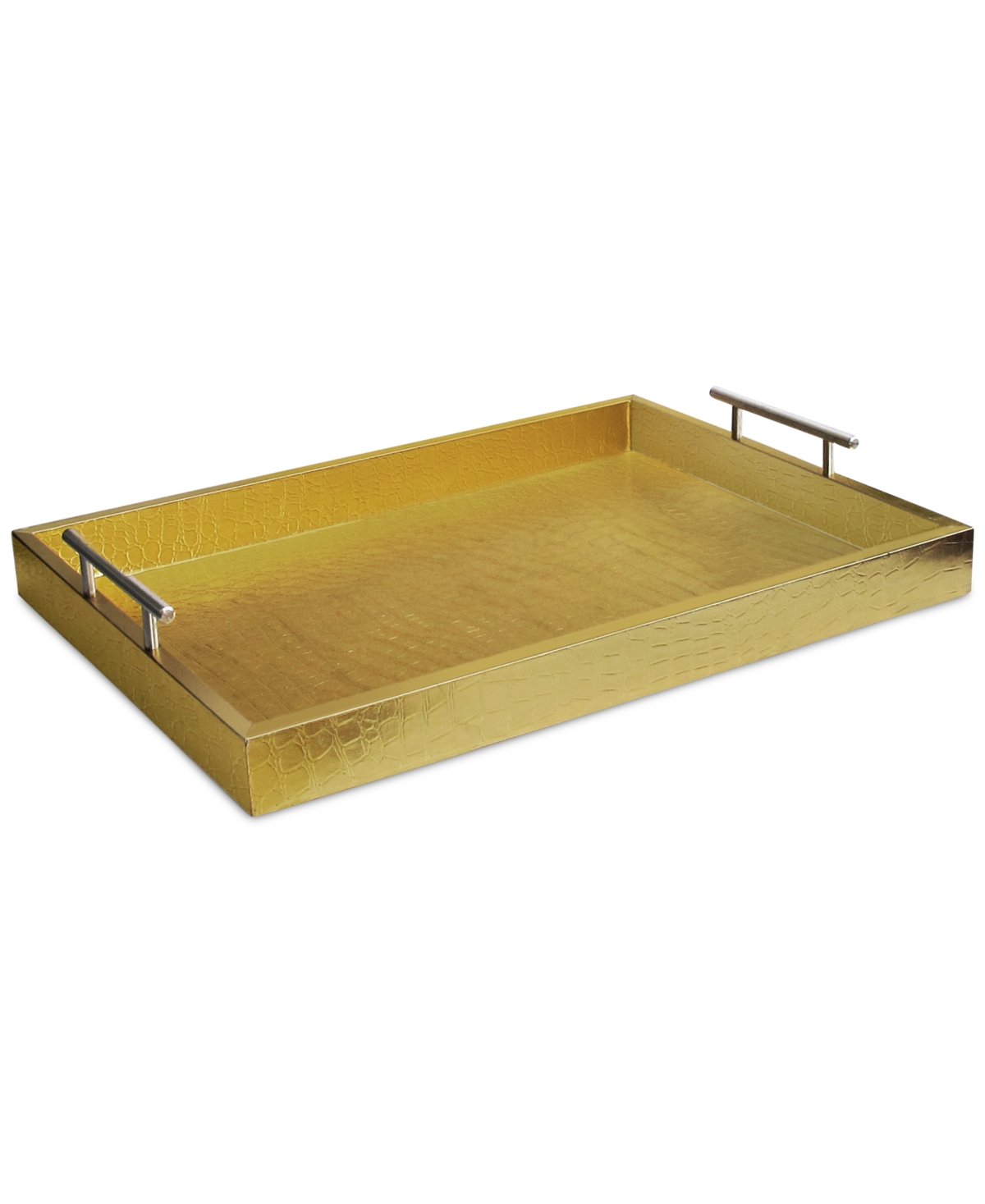 Jay Imports Alligator-embossed Tray With Metal Handles In Gold