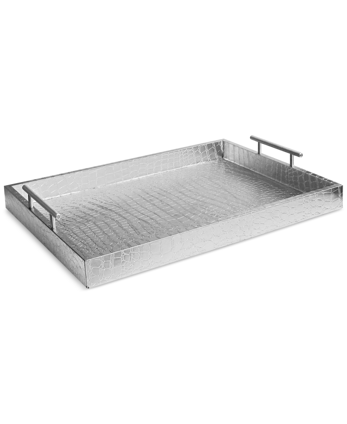 Jay Imports Alligator-embossed Tray With Metal Handles In Silver