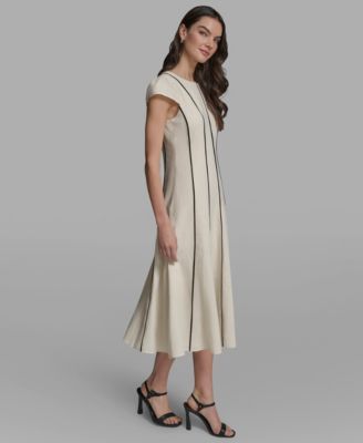 Women's Vertical Striped Piping Midi Dress