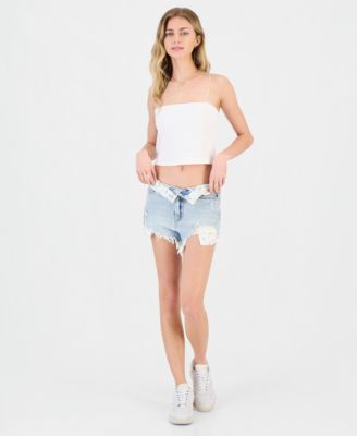 Juniors' Floral Cutoff Denim Shorts