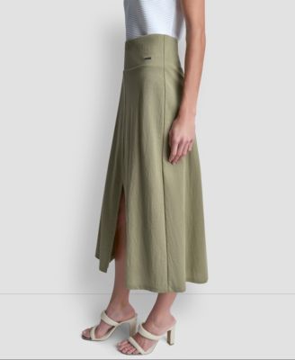 Women's Arid Pique Mini Logo Emblem Slit A-Line Skirt