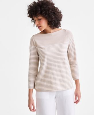 CHARTERCLUB トップス Charter Club Women's Linen Blend Boat-Neck 3/4-Sleeve Top, Macy's