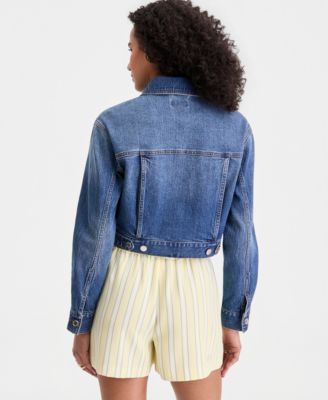 Women's Cropped Cotton Denim Trucker Jacket