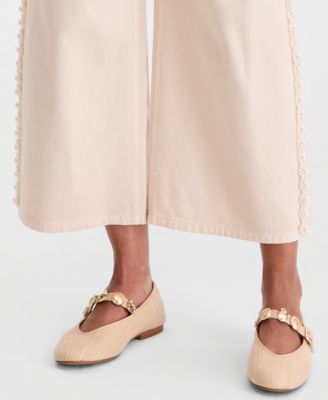 Women's High-Rise Cropped Faux-Pearl-Trim Jeans