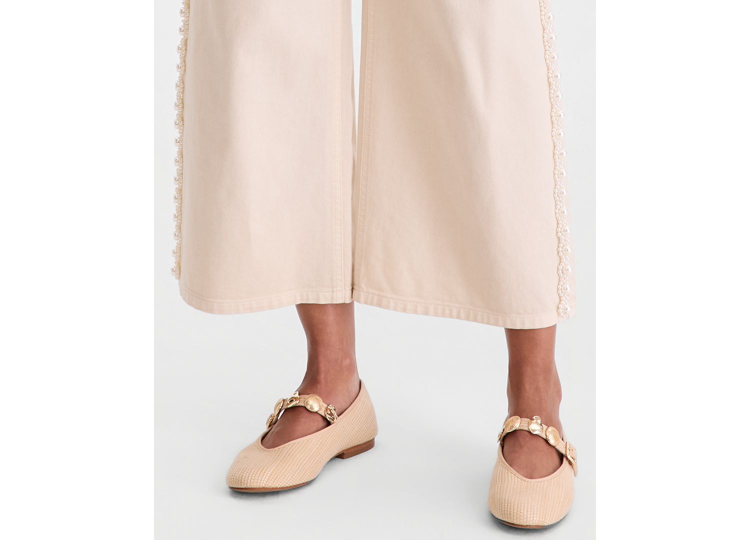 Women's High-Rise Cropped Faux-Pearl-Trim Jeans