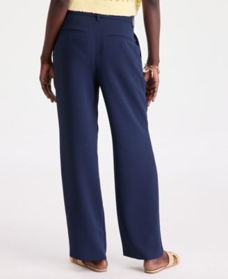 Women's High-Rise Polished Crepe Pleated Wide-Leg Pants