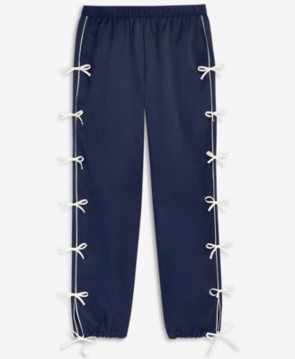 Women's High-Rise Bow-Trim Nylon Pull-On Pants