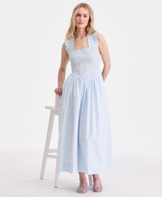 Women's Cotton Smocked Cross-Back Maxi Dress