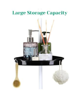 Corner Shower Caddy Tension Pole, Rust-Resistant Bathroom Storage Organizer with 4-Tier Adjustable Shelves & Rubber Pad, 101.6''- 122'' Height