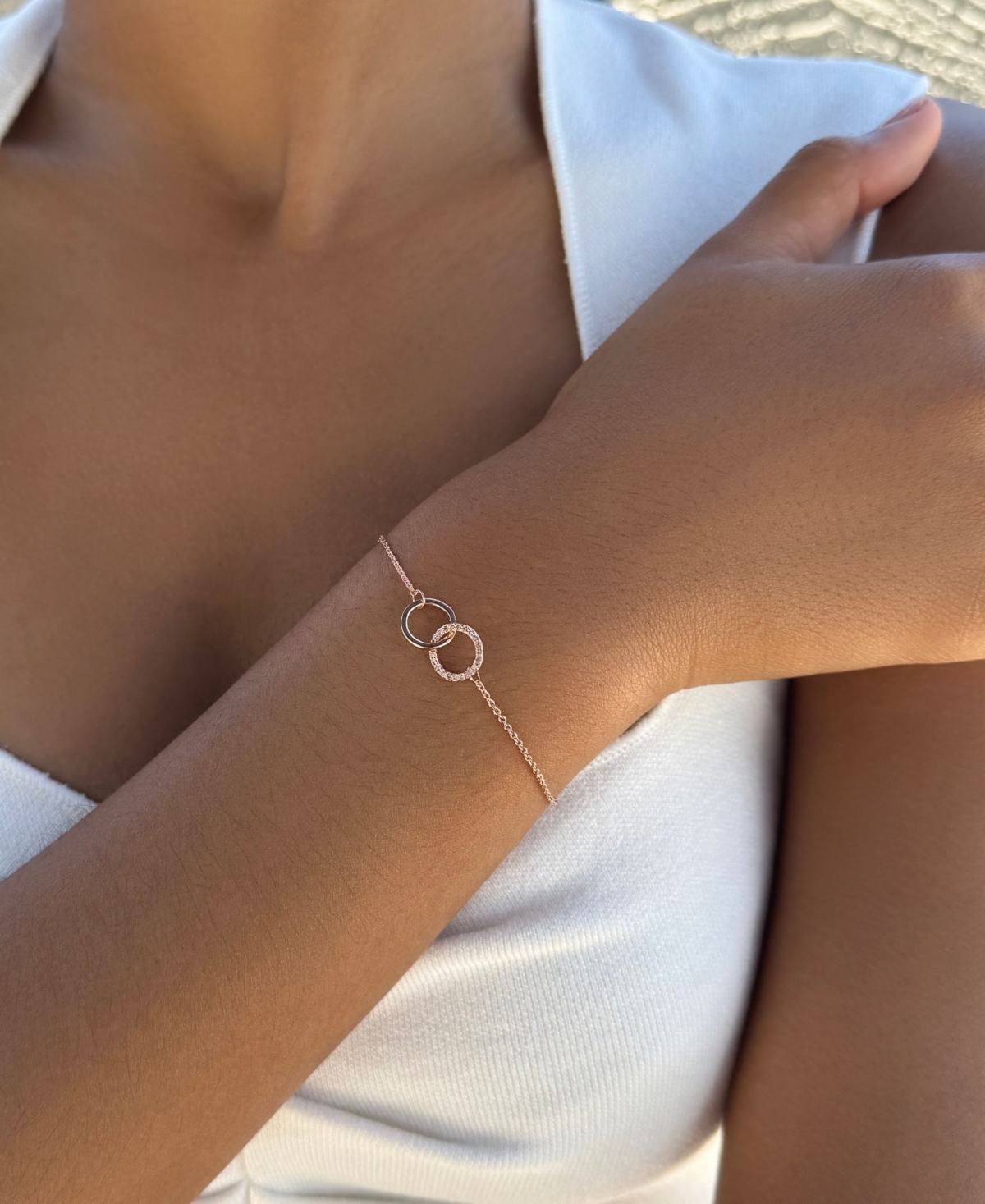 Adornia Rose Gold Adjustable Cz Pave Rings Bracelet