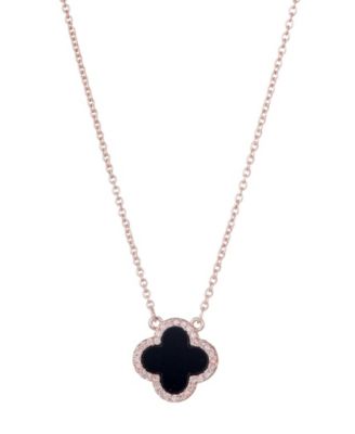 Rose Gold CZ Black Clover Necklace