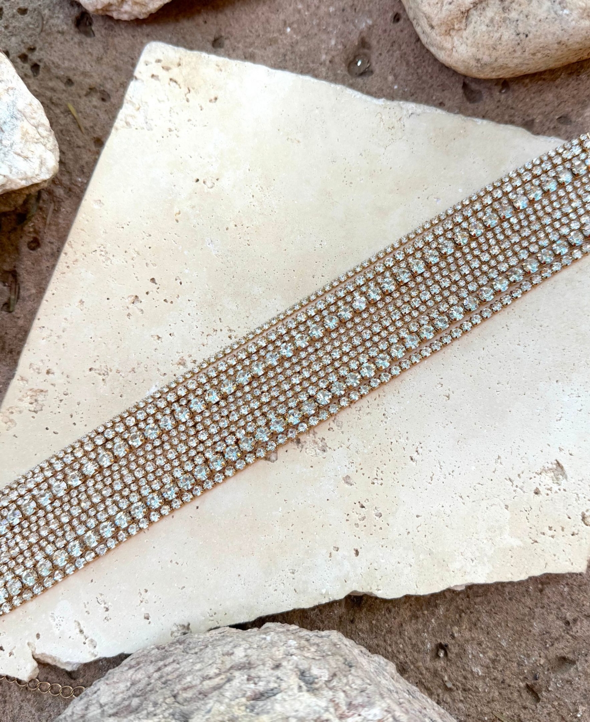 Adornia Gold Crystal Multi Strand Adjustable Collar Necklace