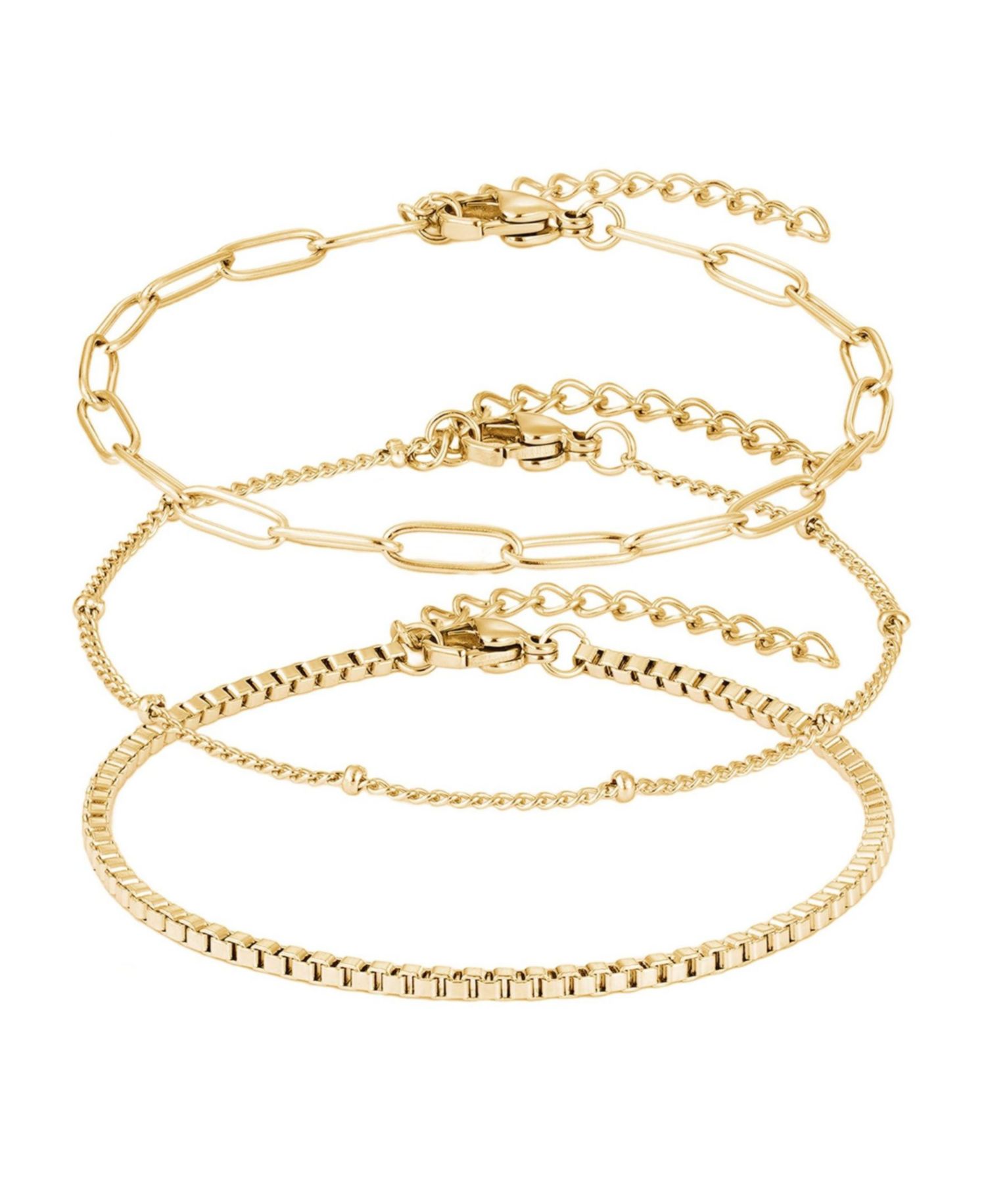 Tarnish Resistant Gold 3-Chain Bracelet Set