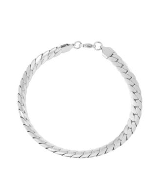 Tarnish Resistant Men's Silver Flat Curb Chain Bracelet