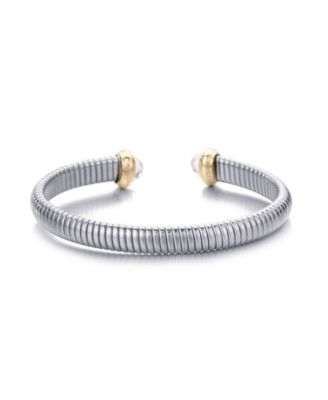 Silver Coil Clear Stones Cuff Bracelet