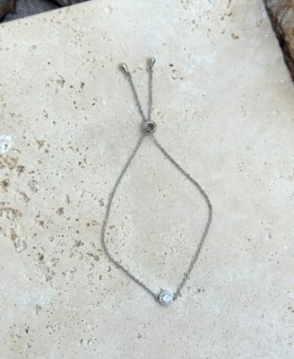 Silver CZ Halo Bolo Bracelet