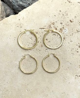Gold CZ Infinity and Plain Hoop Earring Set