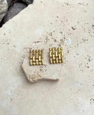 Tarnish Resistant Gold Grid Stud Earrings
