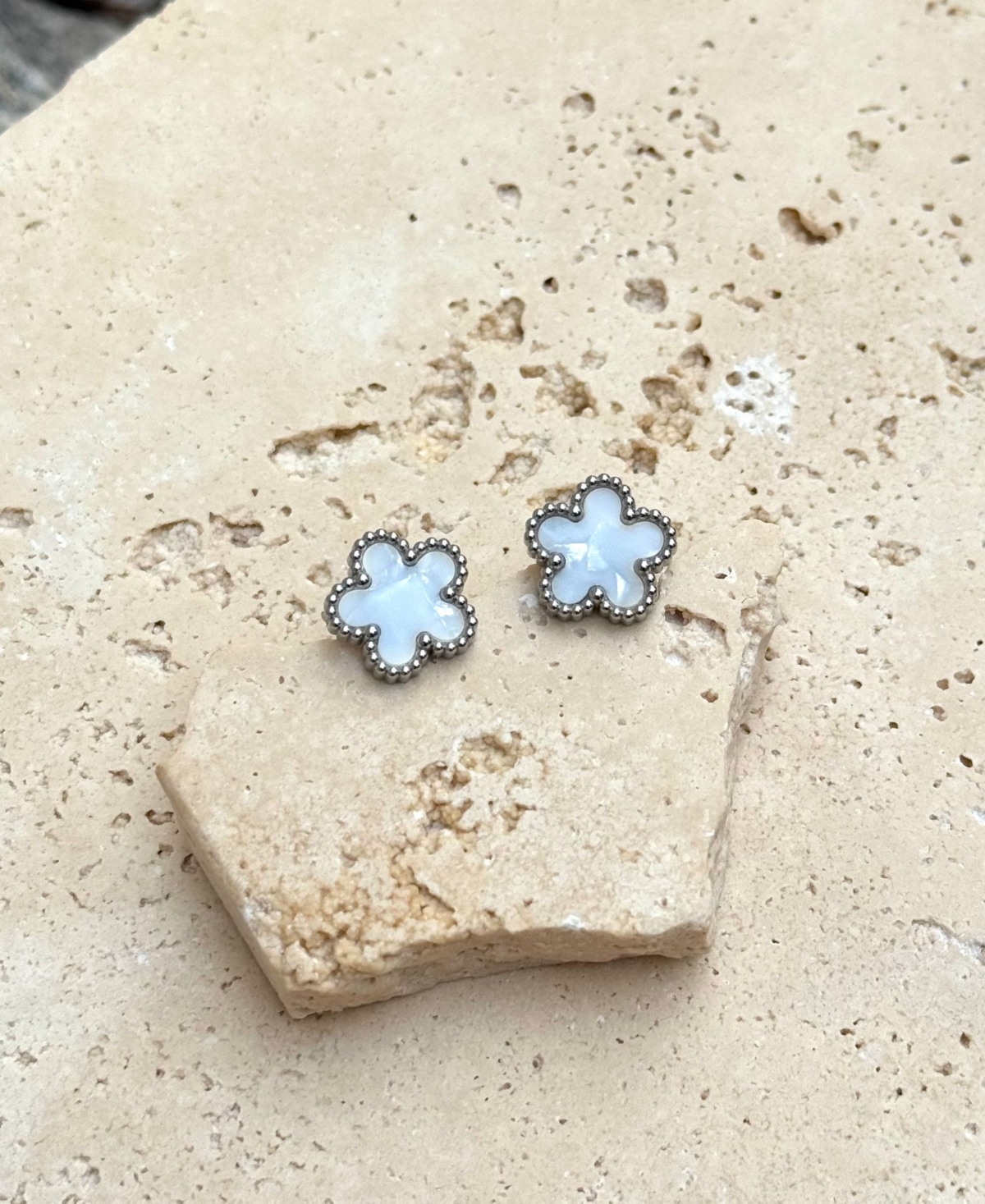 Adornia Tarnish Resistant Silver Mother of Pearl 5-Leaf Clover Stud Earrings