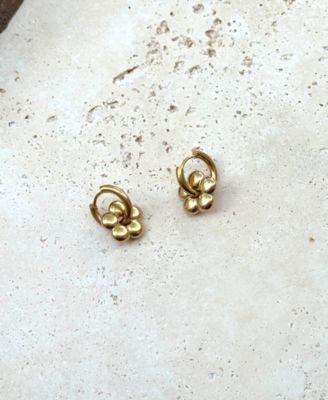 Tarnish Resistant Gold Flower Huggie Hoop Earrings