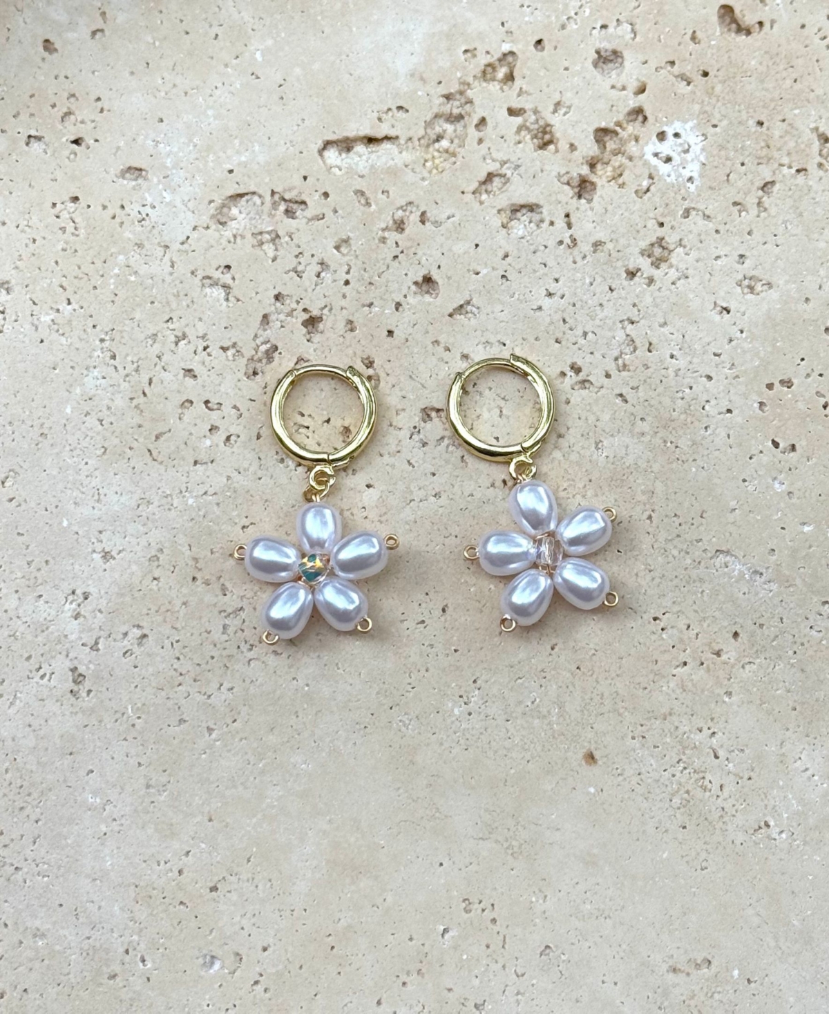 Adornia Gold Pearl Flower Huggie Earrings