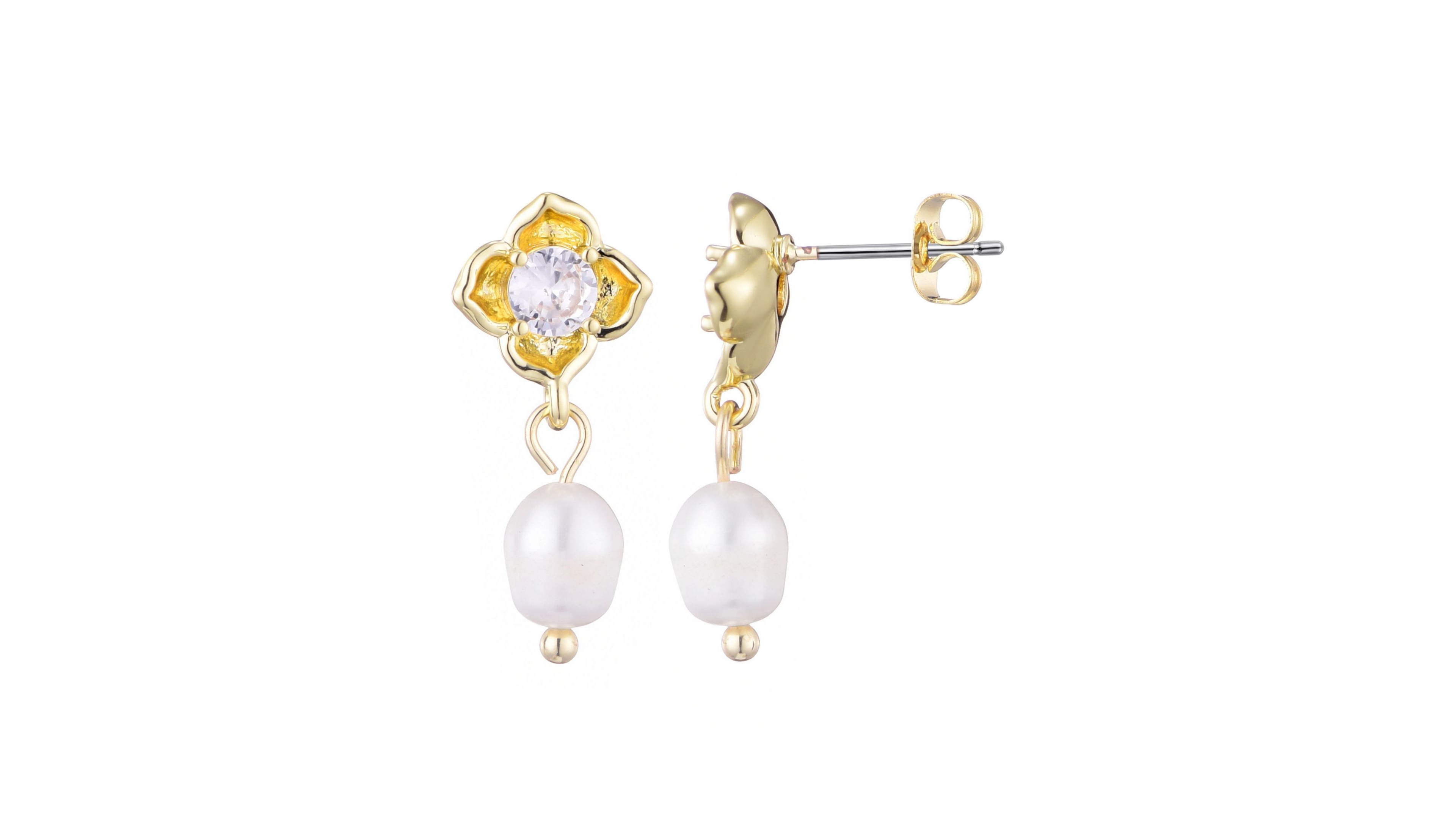 Adornia Gold Freshwater Pearl Crystal Flower Earrings