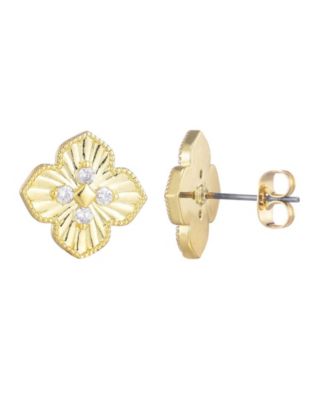 Gold CZ Pointed Prismatic Clover Stud Earrings
