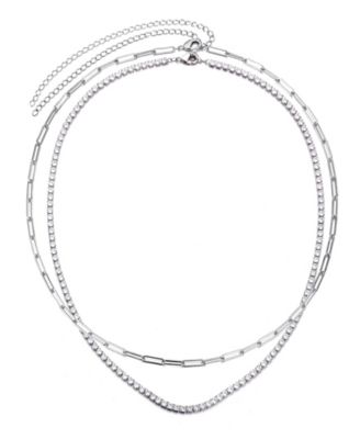Silver Tennis and Paperclip Chain Necklace Set