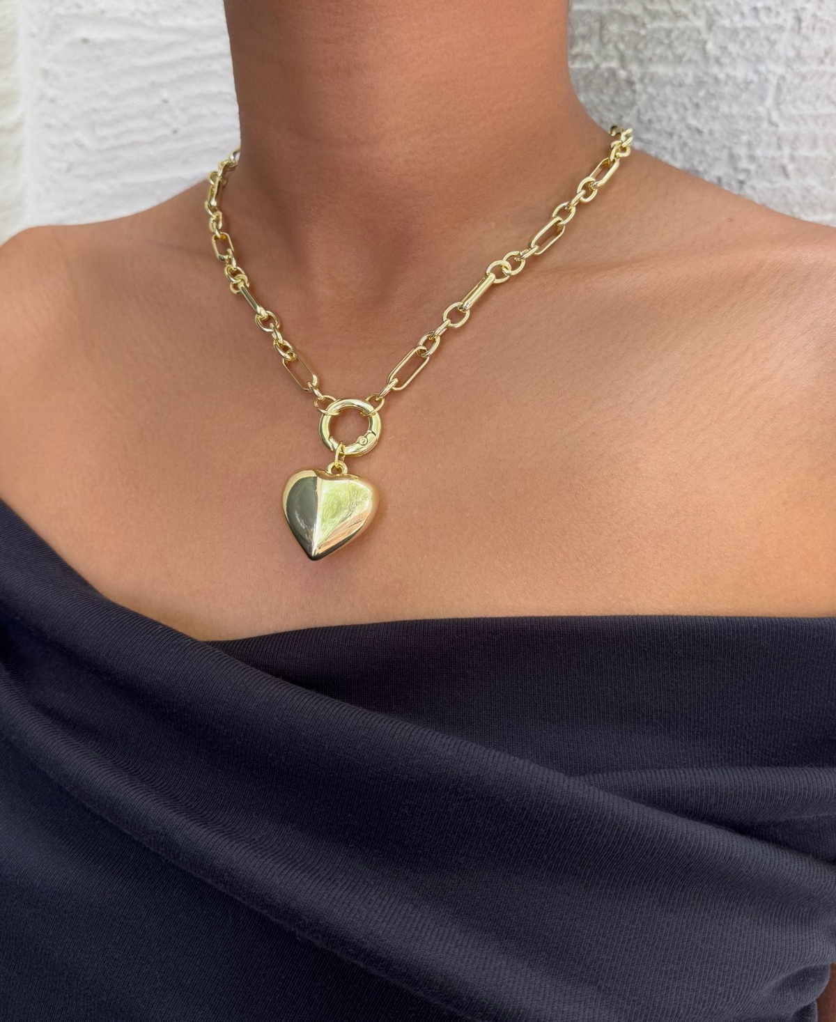 Adornia Gold Puffy Heart Link Necklace