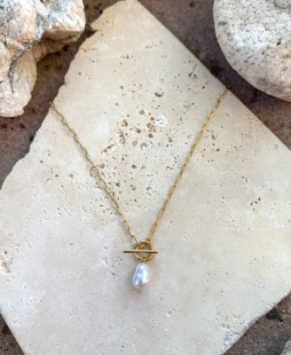 Tarnish Resistant Gold Freshwater Pearl Toggle Necklace