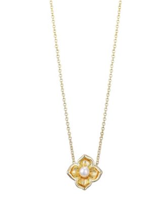 Gold Freshwater Pearl Flower Encased Necklace
