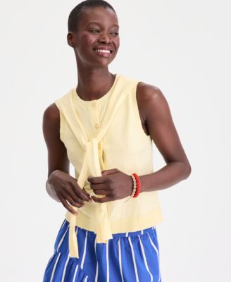 Women's Tie-Neck Sleeveless Sweater