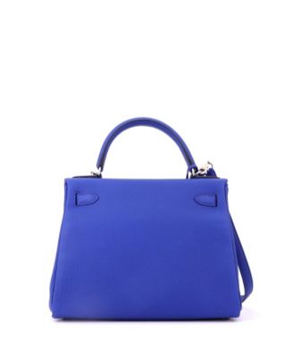 Kelly 28 Handbag Blue Togo with Palladium Hardware