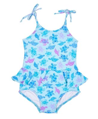 Little Girls Turtle Print Skirted Swimsuit