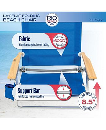 Classic 5-Position Lay-Flat Folding Chair, Outdoor Pool And Beach Chair With Carrying Strap And Towel Bar, Green Stripes