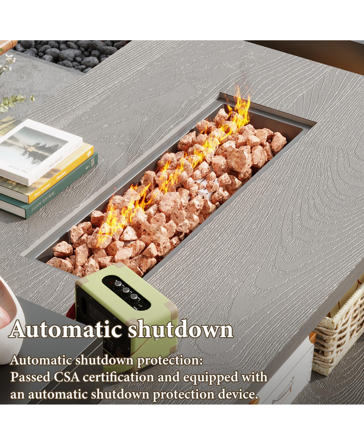 Homsee 50,000 Btu Metal Outdoor Fire Pit Table with Auto Shut-Off, Propane Storage, Rain Cover and Lava Rocks