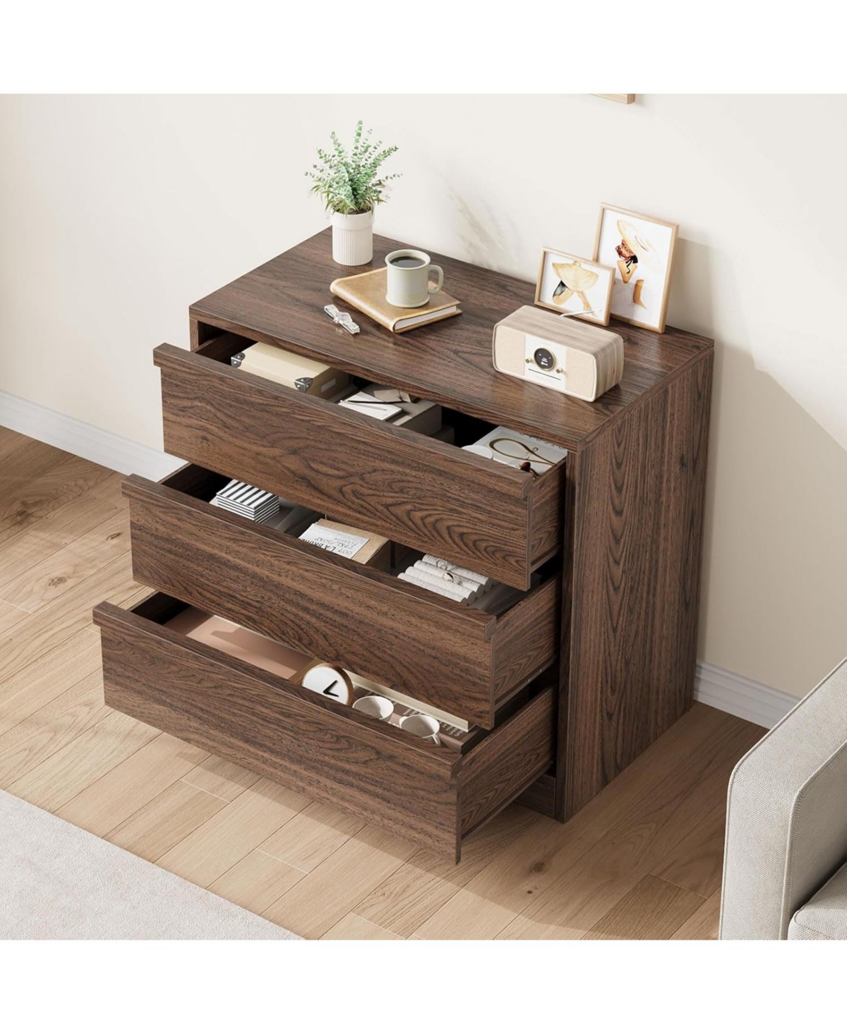 gaomon Drawer Dresser for Bedroom, Nightstand 4 Chest of Drawers with Large Storage, Small Modern Bedside End Table Living Room
