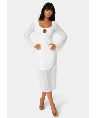 Women's Long Sleeve Cut Out Crochet Maxi Dress