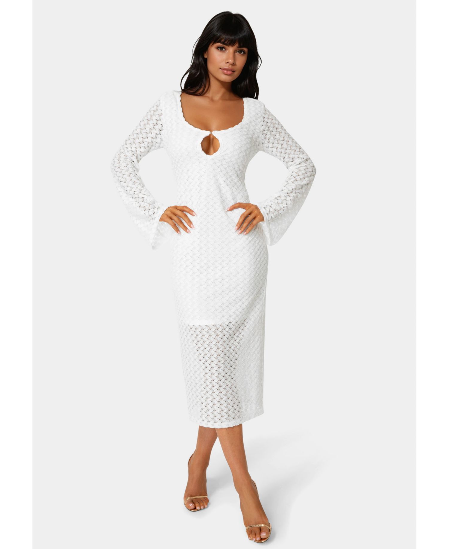Women's Long Sleeve Cut Out Crochet Maxi Dress