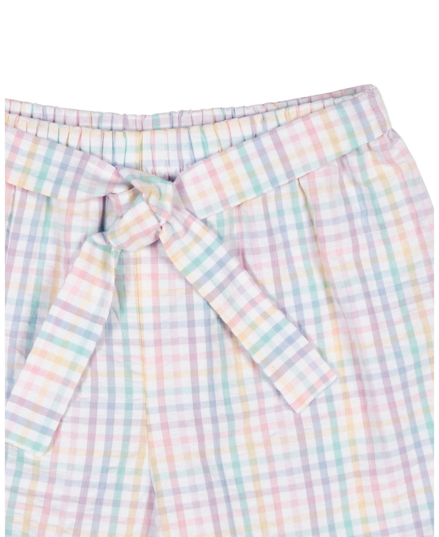 Big Girls Plaid Seersucker Shorts With Waist Tie