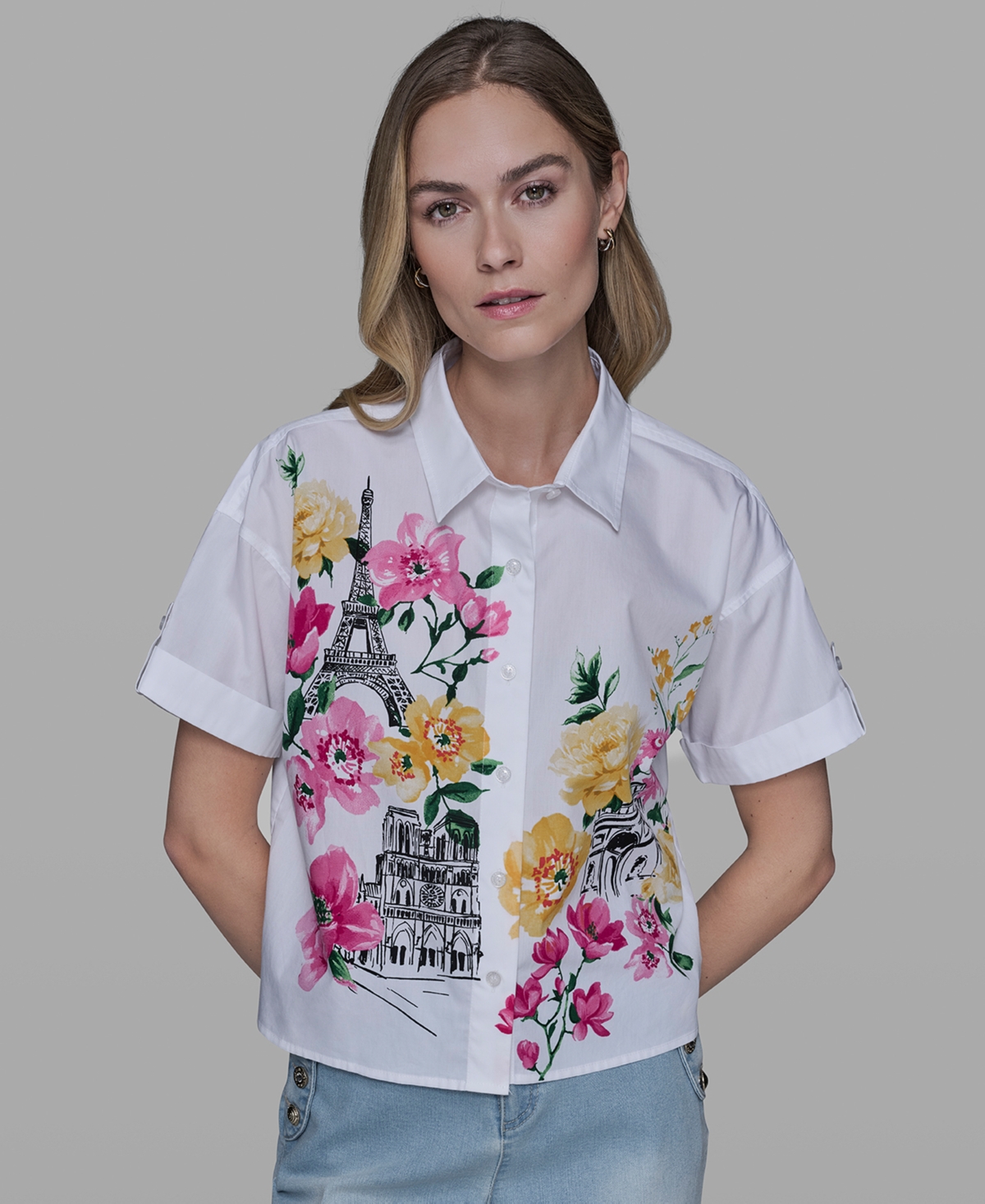Karl Lagerfeld Paris Petite Short-Sleeve Floral Print Shirt