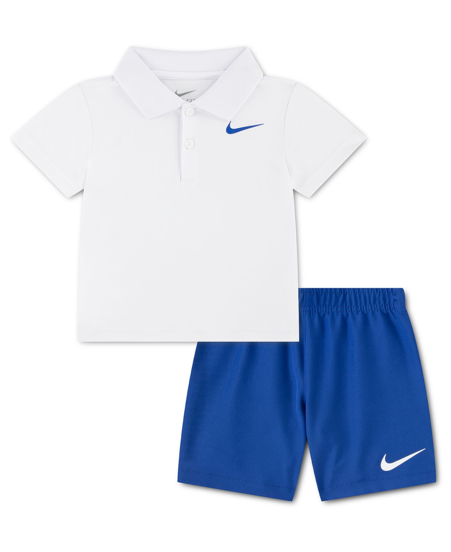Комплект для мальчика Nike: поло с коротким рукавом и тканые шорты, 2 предмета, цвет: Королевский синий / Белый — фото 1